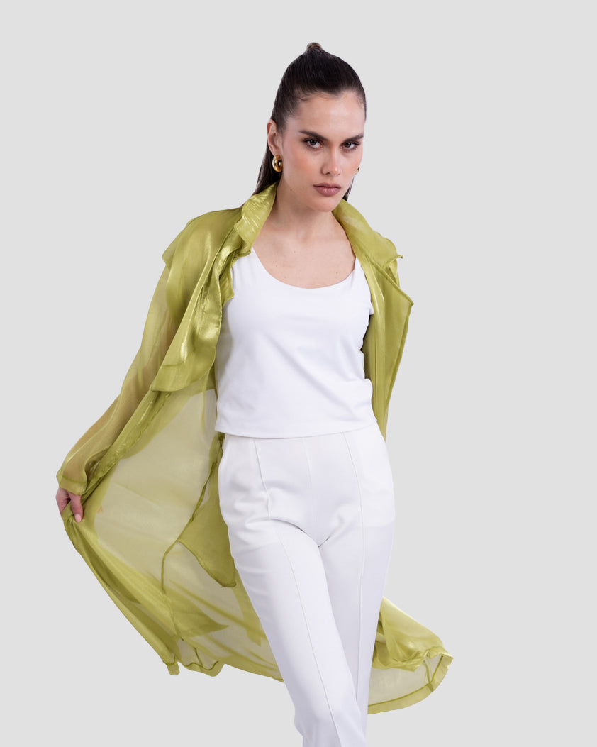 معطف طويل شفاف مع تفاصيل حزام