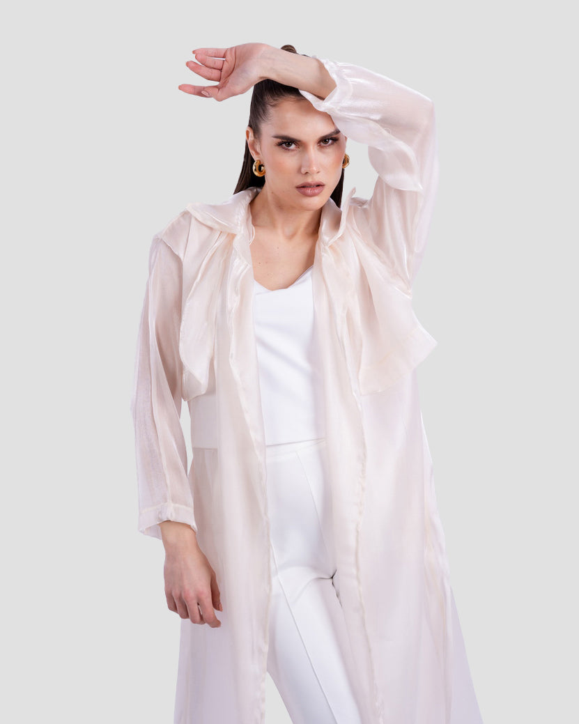 معطف طويل شفاف مع تفاصيل حزام