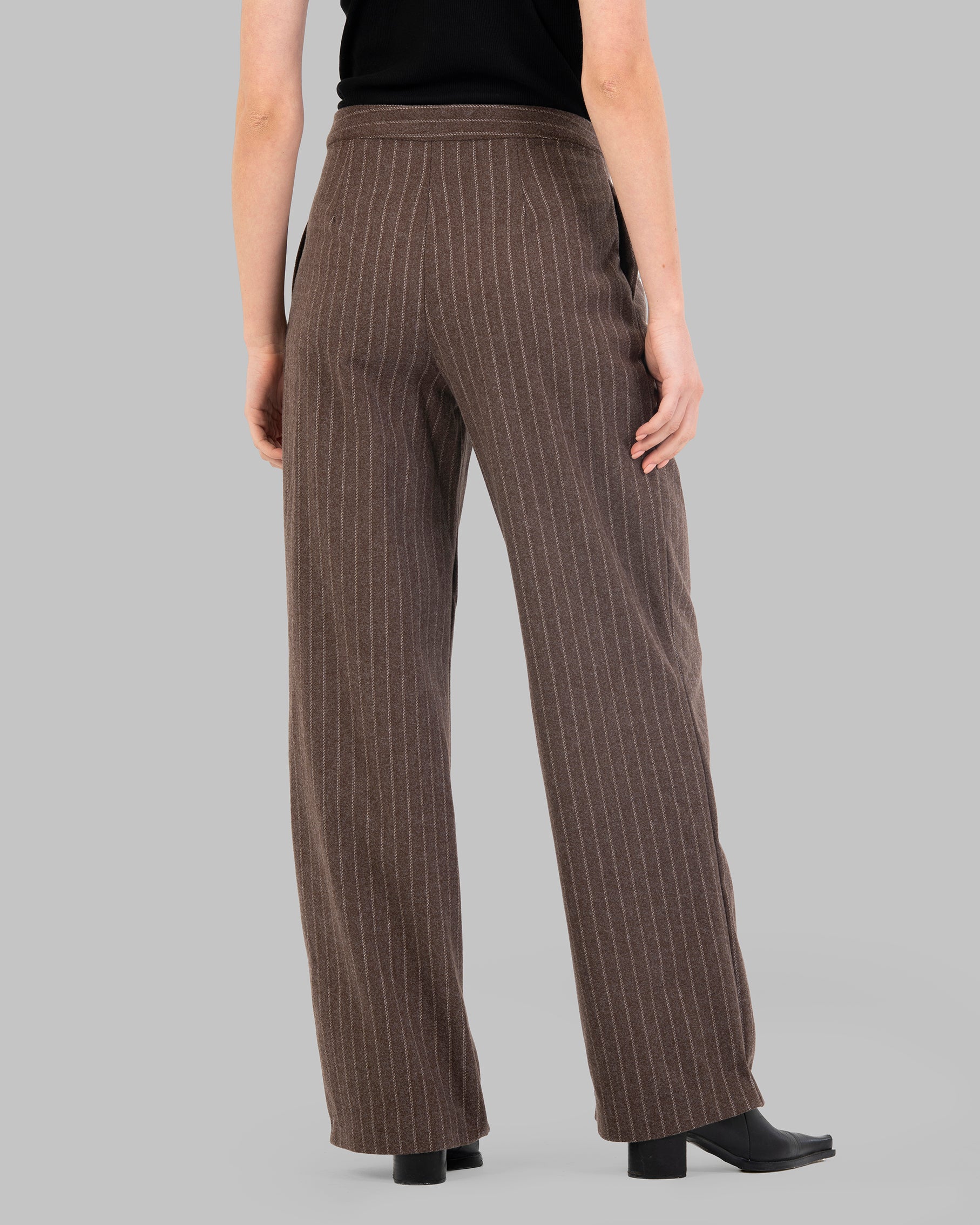 High-Waist Pinstripe Straight Trousers with Front Pleats.