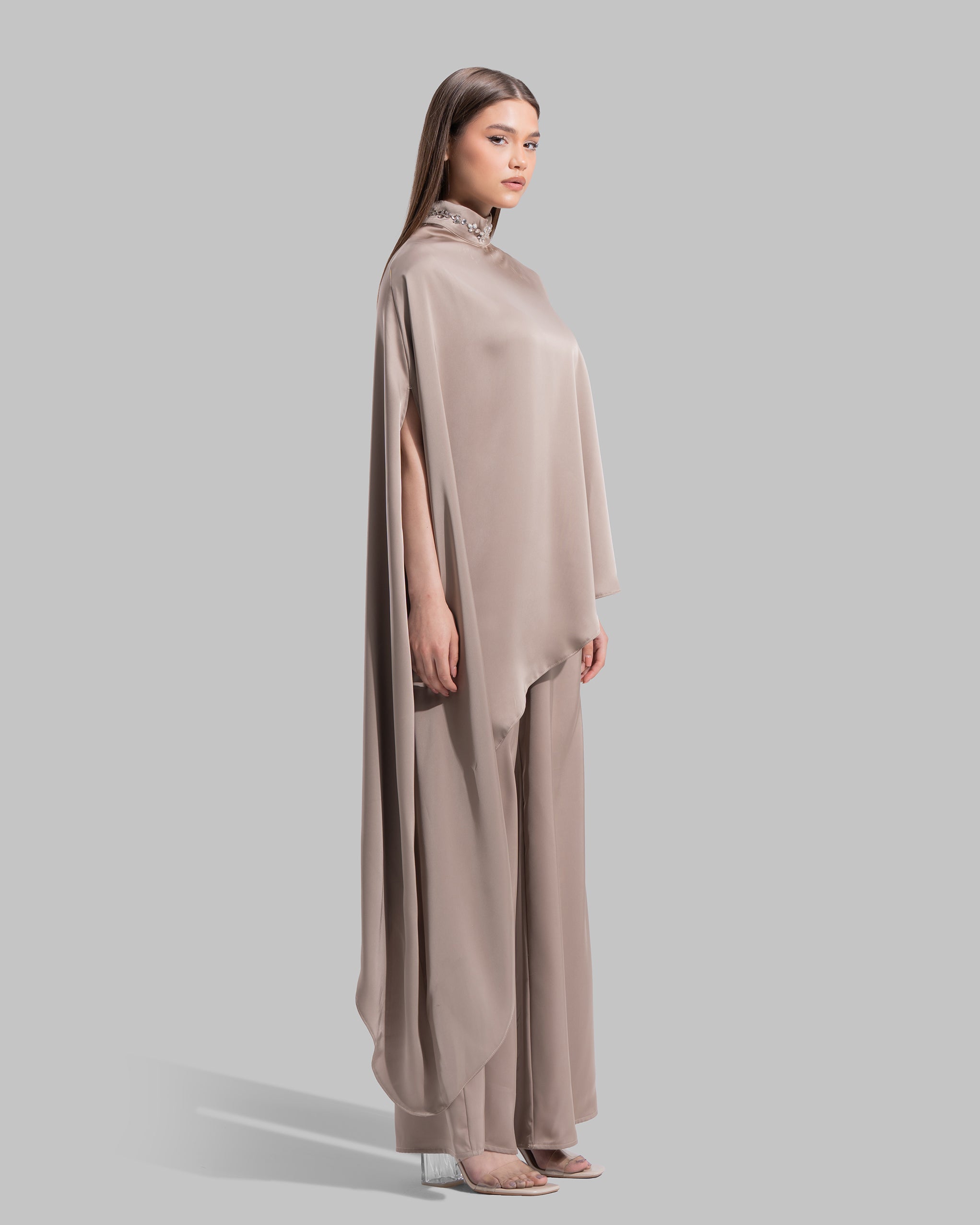 Asymmetric Satin Cape