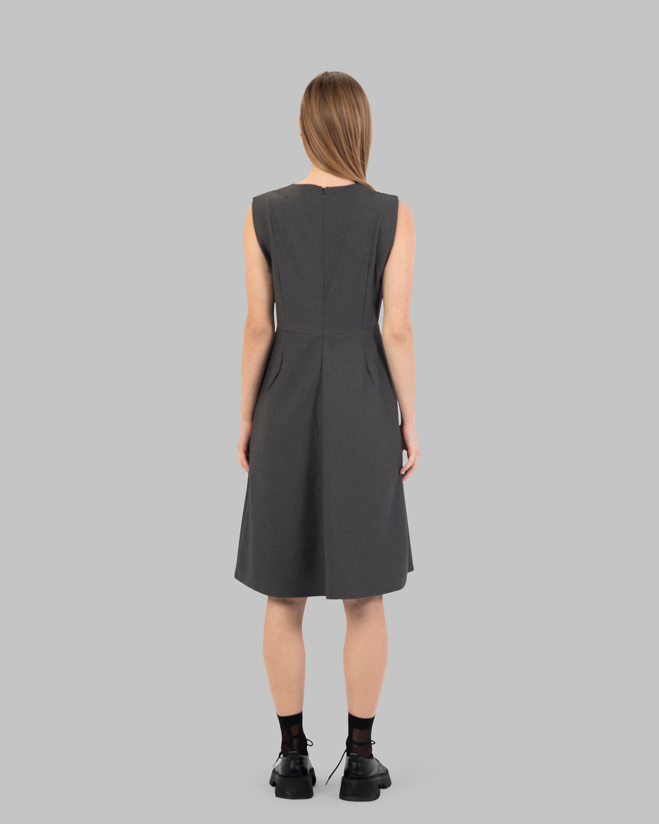 Tailored Sleeveless Dress with Asymmetric Draped