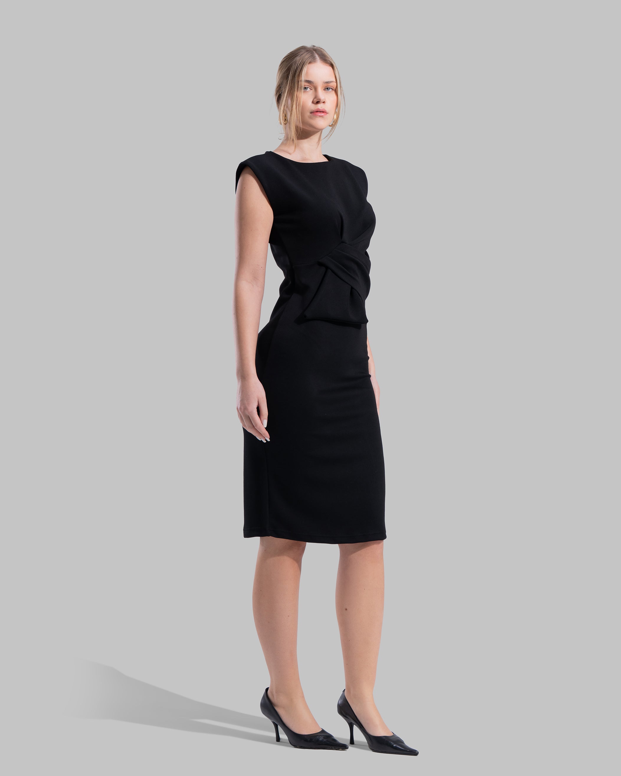 " Draped Ruffle Sheath Dress "
