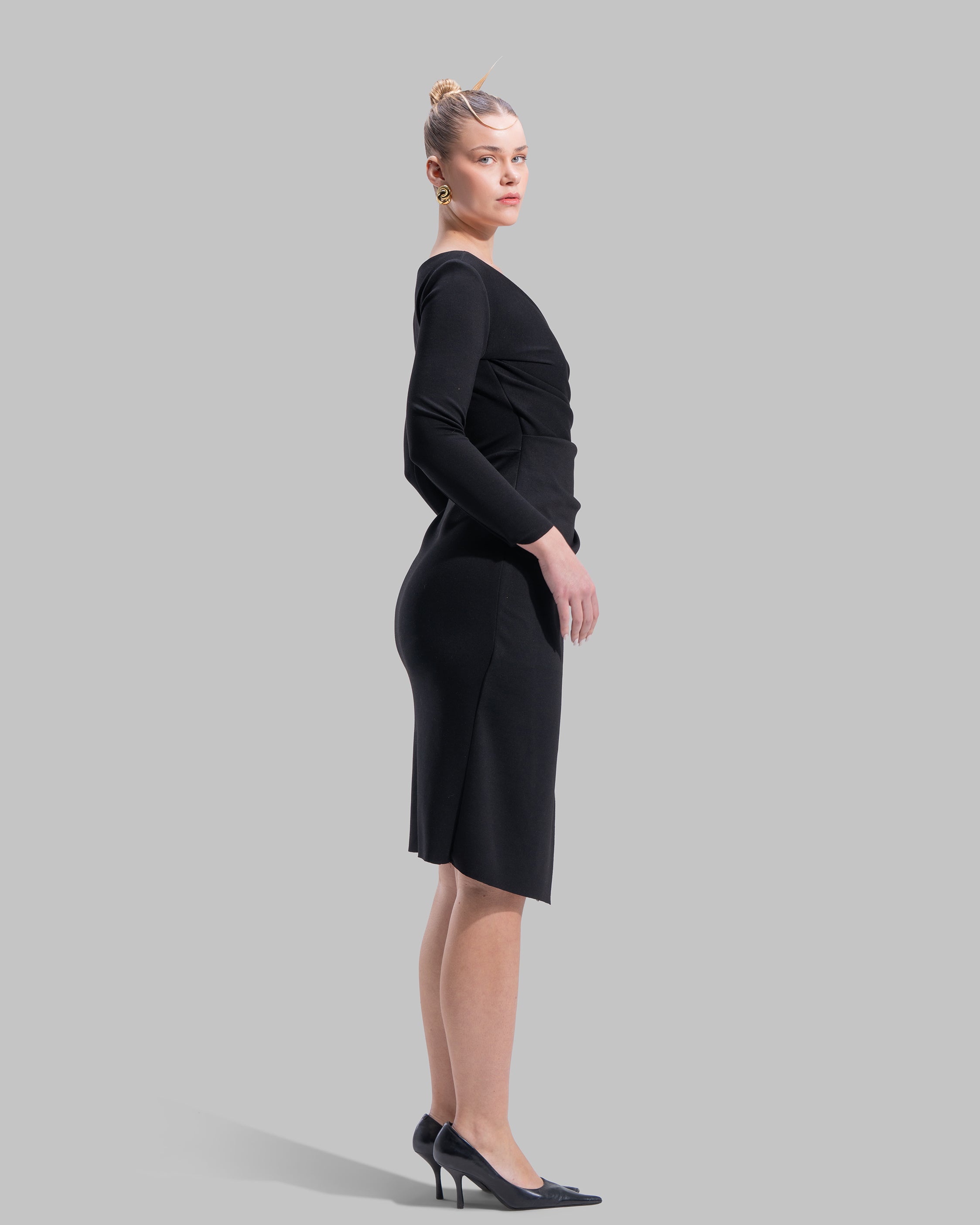 " Draped Ruffle Sheath Dress "