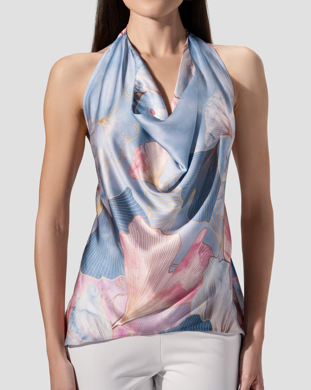 Satin halter neck top with back tie