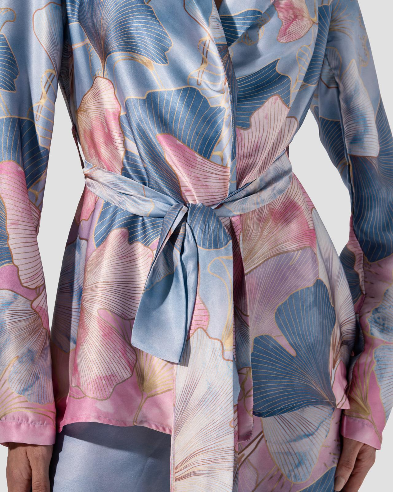 بليزر زهور ساتان مع حزام