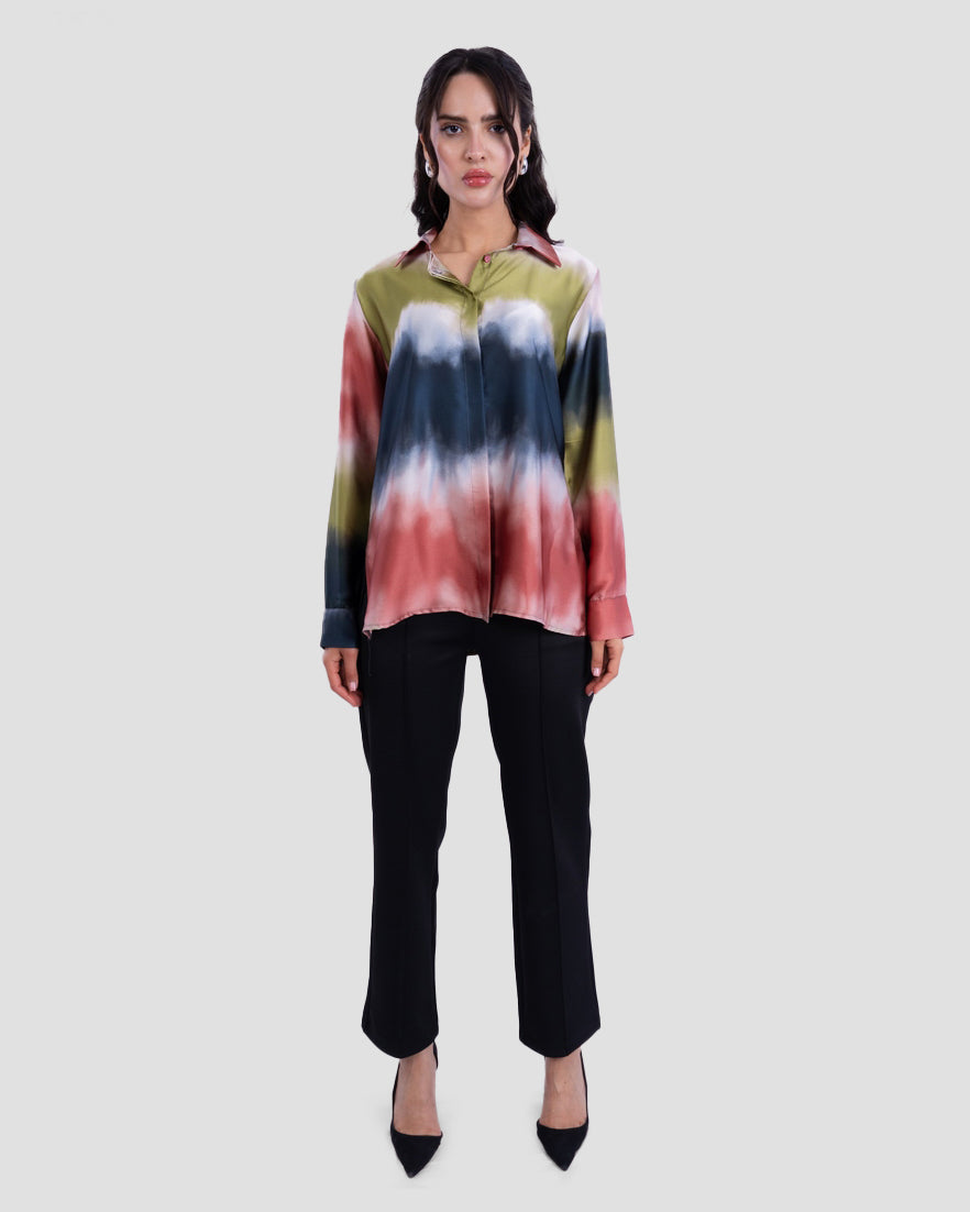 TIE-DYE EFFECT FLOWY BLOUSE