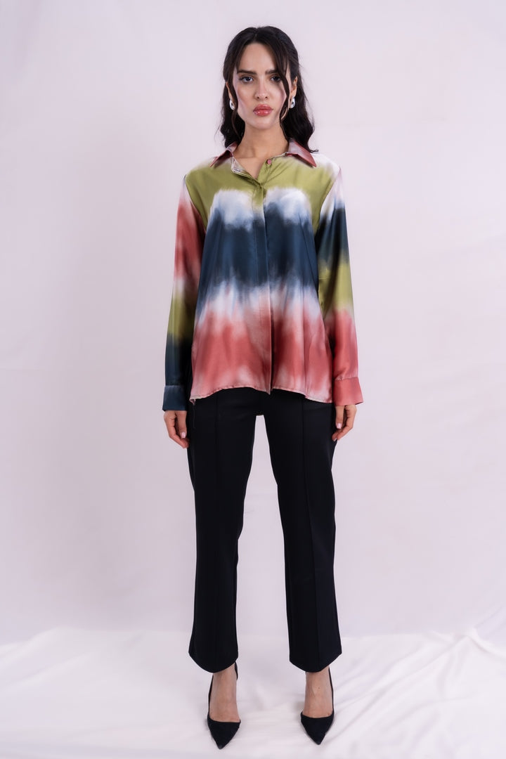 SATIN BLOUSE TIE-DYE WITH LONG SLEEVES
