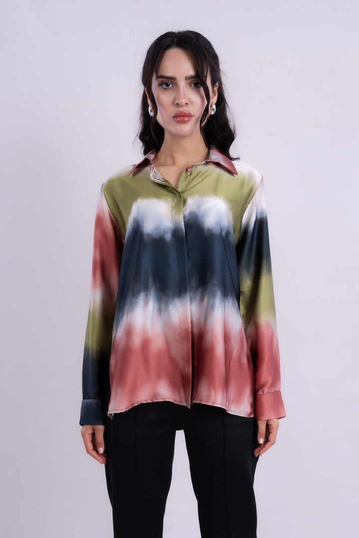 SATIN BLOUSE TIE-DYE WITH LONG SLEEVES