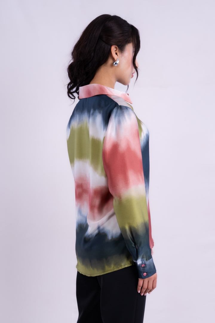 SATIN BLOUSE TIE-DYE WITH LONG SLEEVES