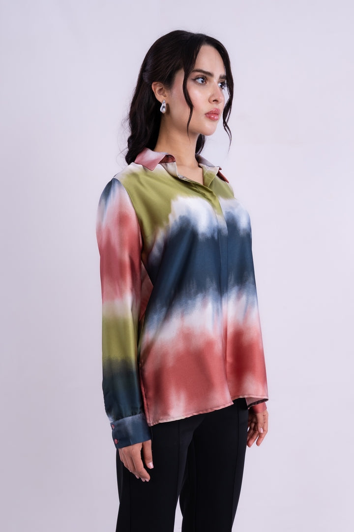 SATIN BLOUSE TIE-DYE WITH LONG SLEEVES