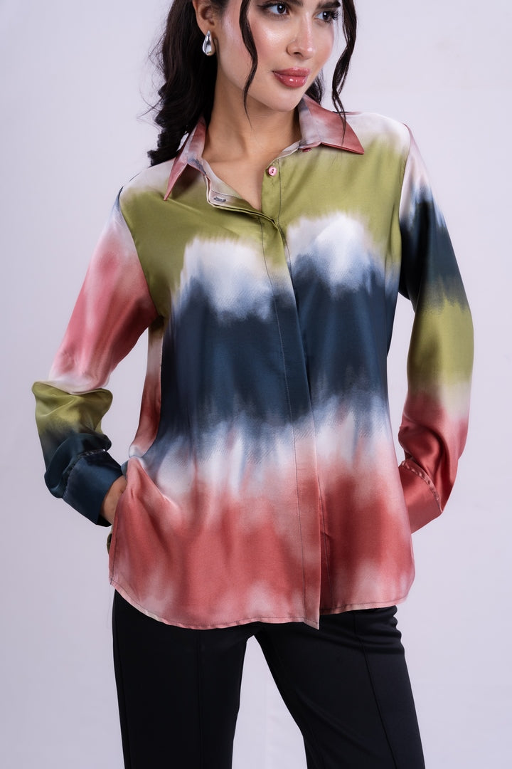 SATIN BLOUSE TIE-DYE WITH LONG SLEEVES
