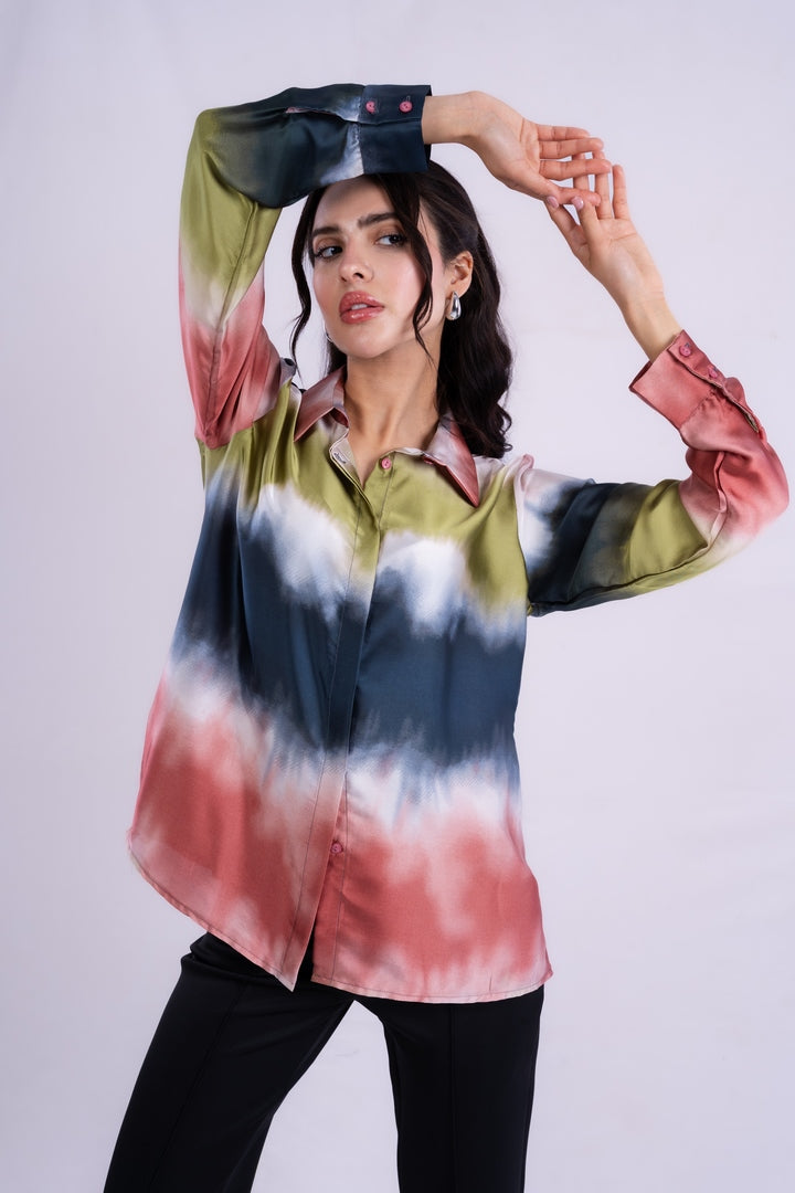 SATIN BLOUSE TIE-DYE WITH LONG SLEEVES