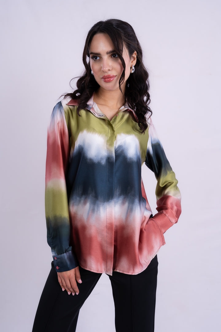 SATIN BLOUSE TIE-DYE WITH LONG SLEEVES