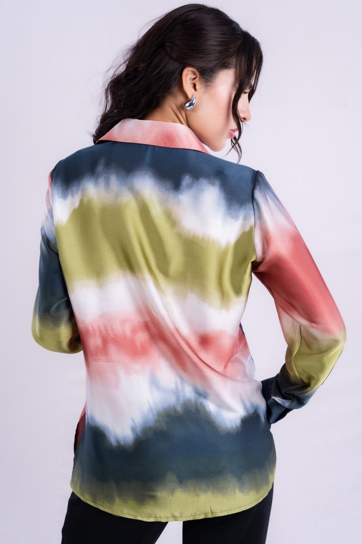 SATIN BLOUSE TIE-DYE WITH LONG SLEEVES