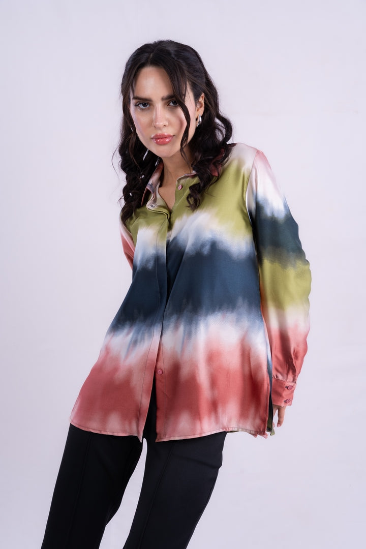 SATIN BLOUSE TIE-DYE WITH LONG SLEEVES
