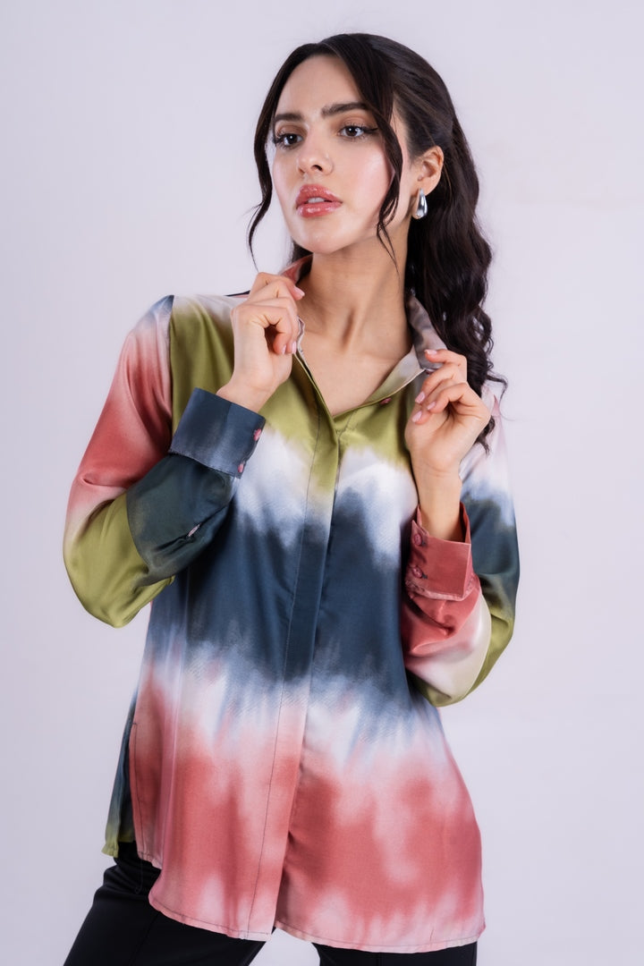 SATIN BLOUSE TIE-DYE WITH LONG SLEEVES
