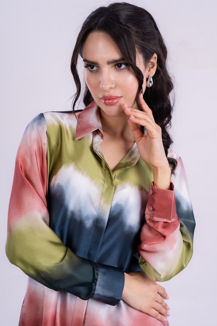 SATIN BLOUSE TIE-DYE WITH LONG SLEEVES