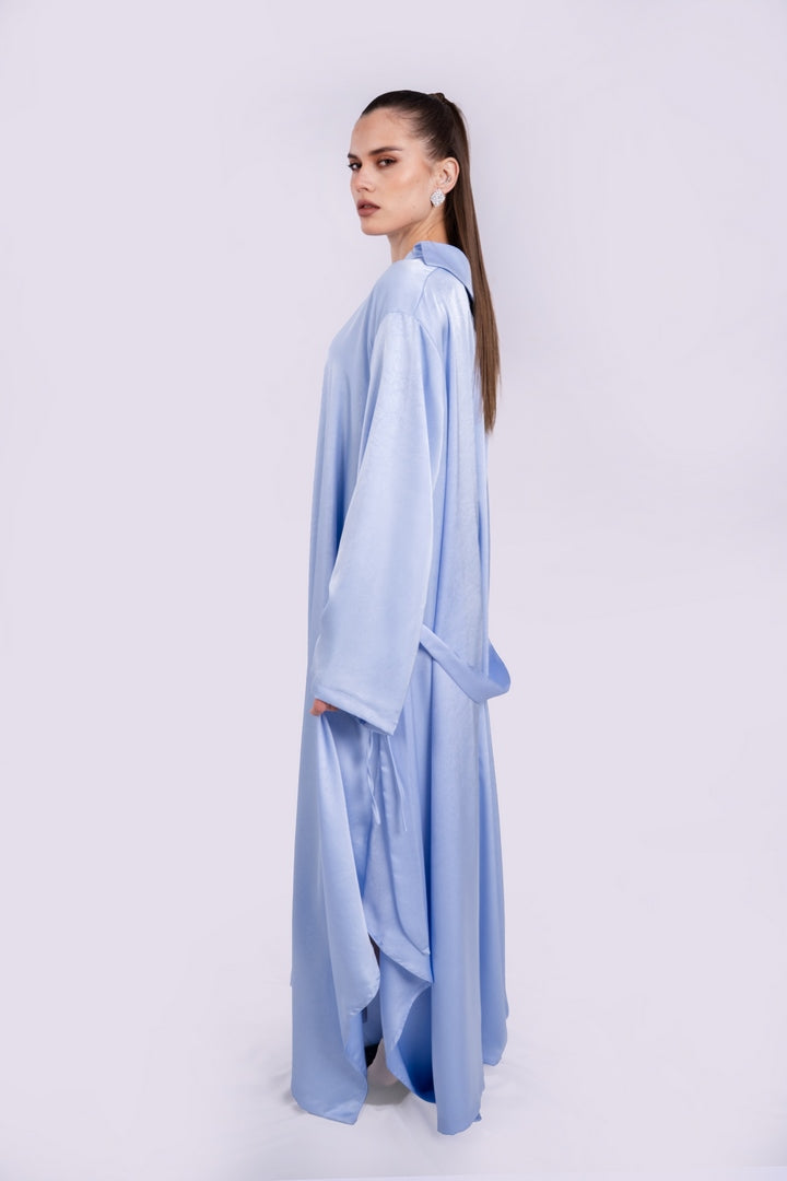 SATIN DRESS WITH WIDE SLEEVES WITH BELT