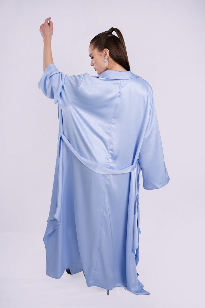 SATIN DRESS WITH WIDE SLEEVES WITH BELT