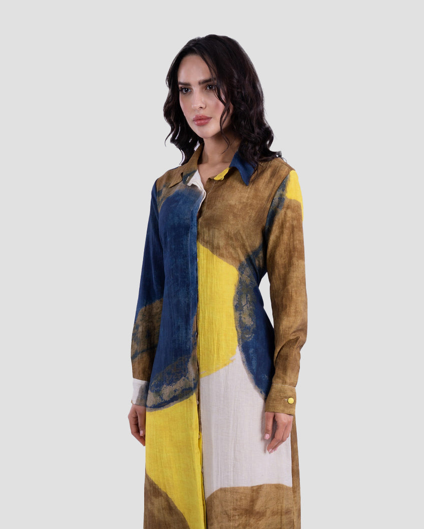 فستان قميص طويل مطبوع