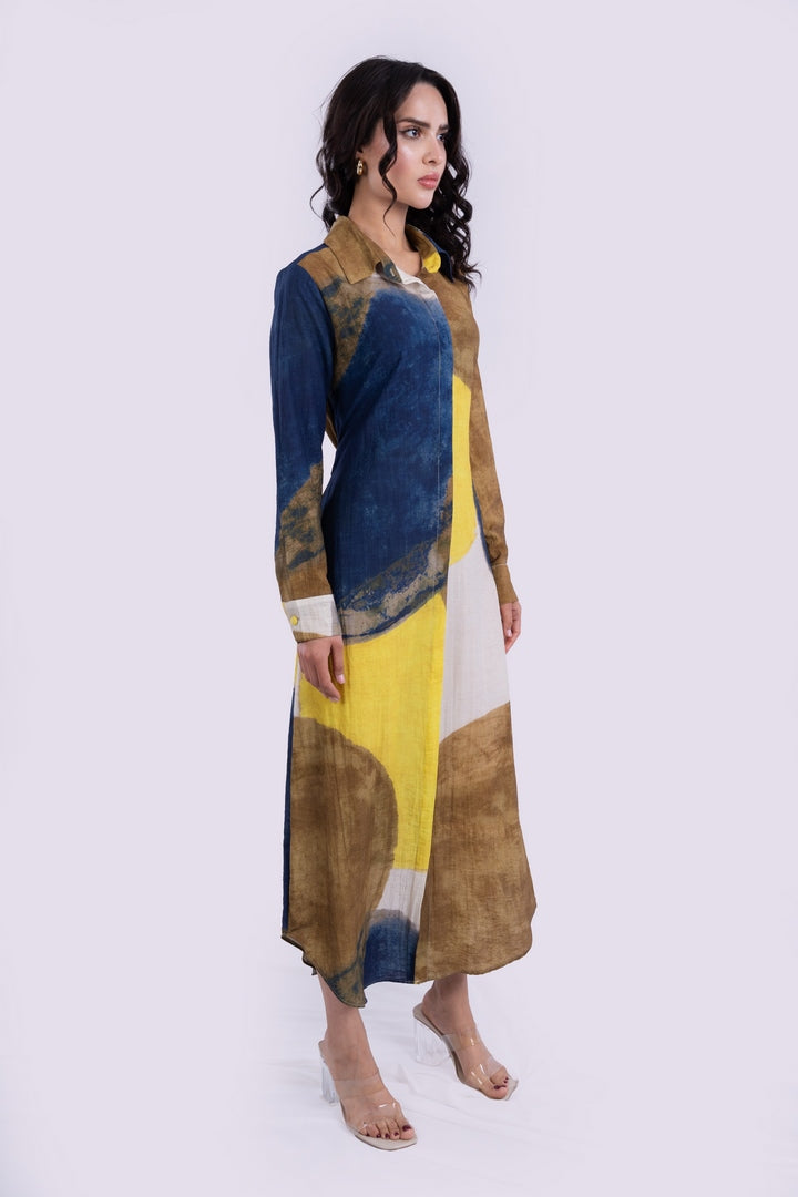 PRINTED DRESS WITH LONG SLEEVES WITH BELT
