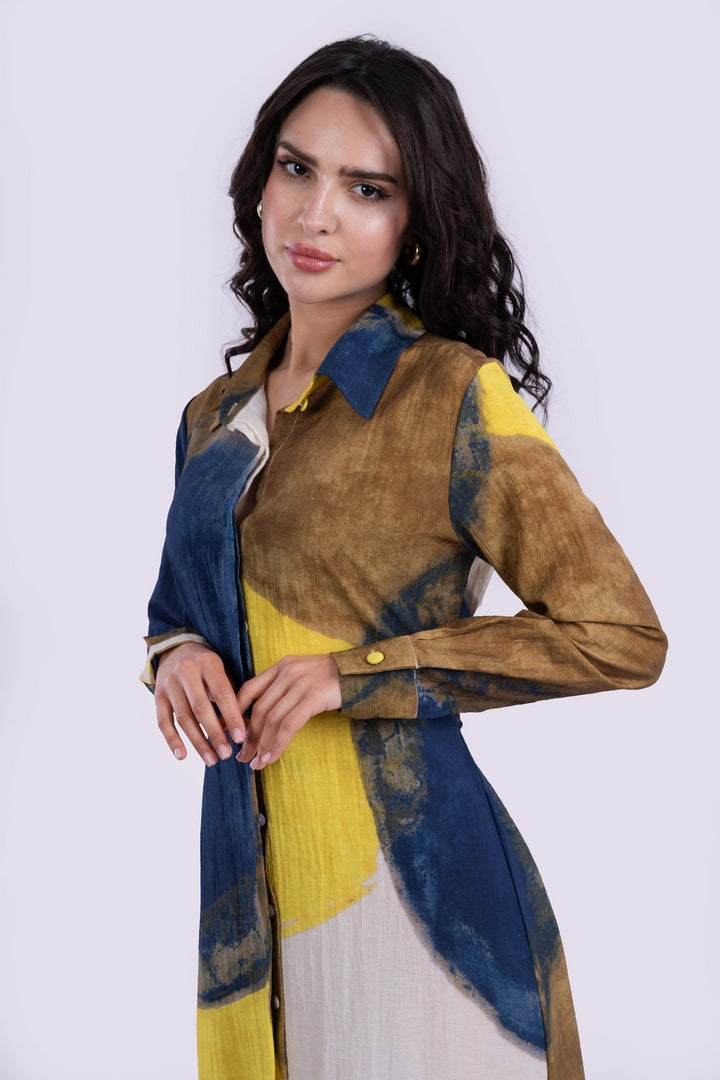 PRINTED DRESS WITH LONG SLEEVES WITH BELT