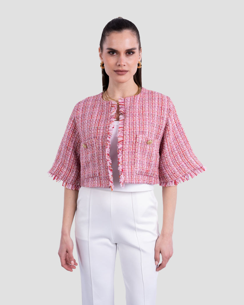 TWEED CROPPED JACKET WITH FRAYED EDGES