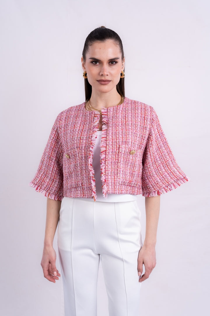 tweed jacket printed with long sleeves with two pockets