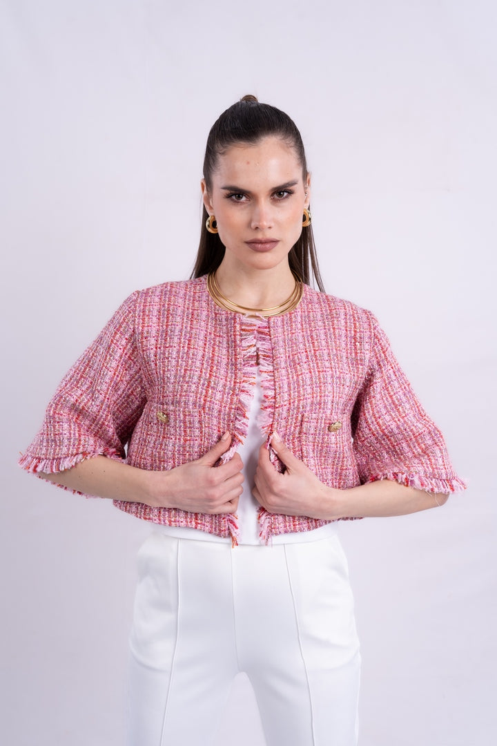 tweed jacket printed with long sleeves with two pockets