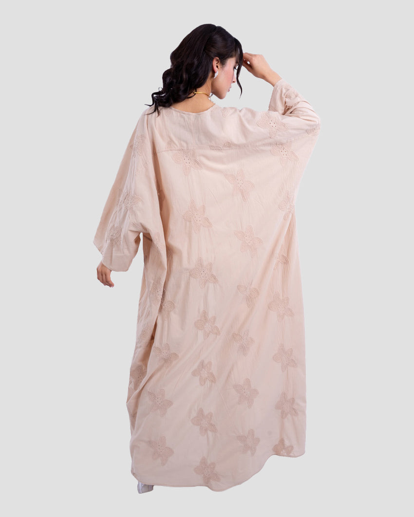 EMBROIDERED COTTON OPEN ABAYA / KIMONO