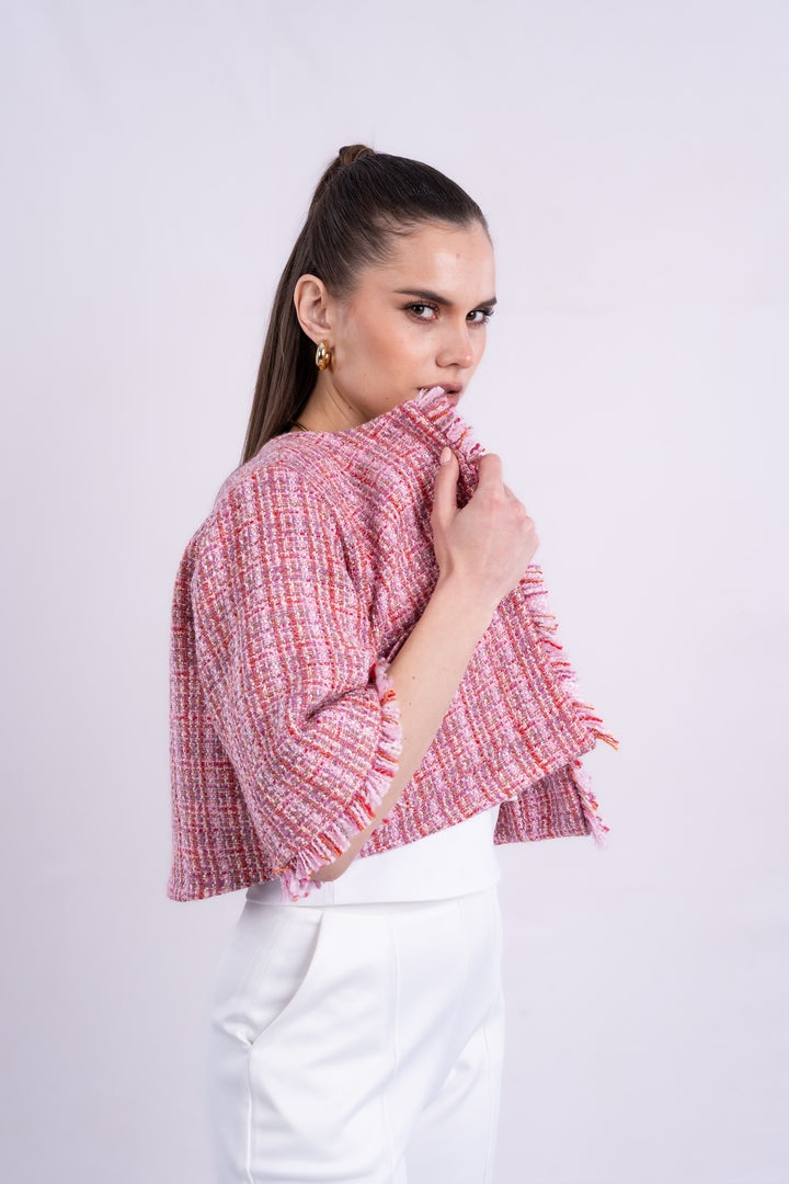 tweed jacket printed with long sleeves with two pockets