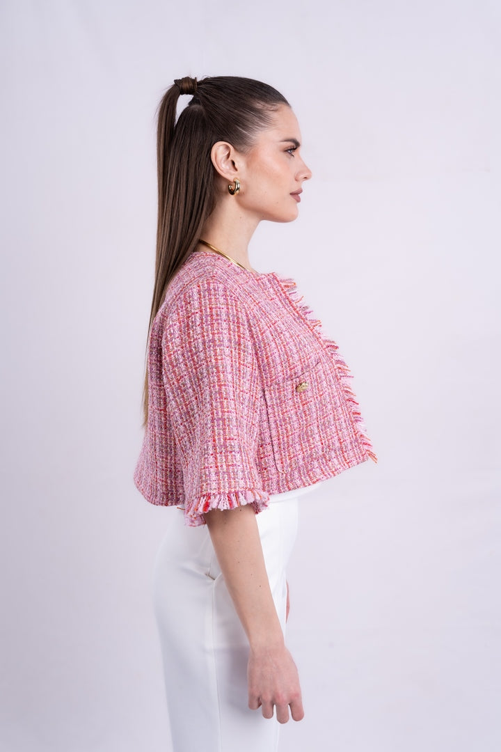 tweed jacket printed with long sleeves with two pockets