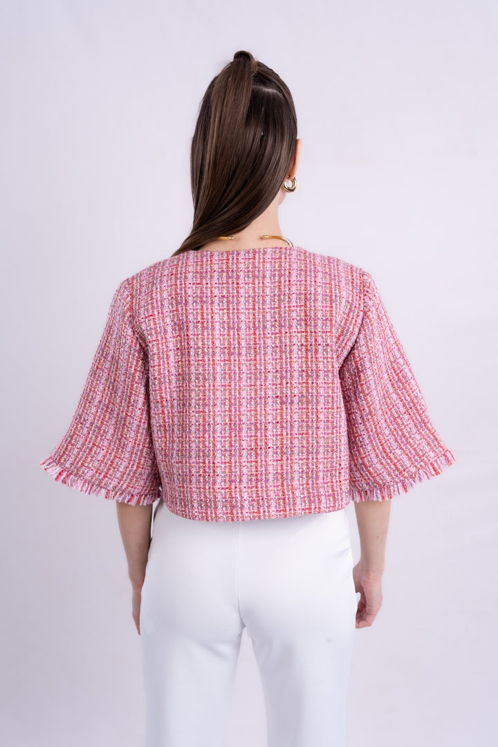 tweed jacket printed with long sleeves with two pockets