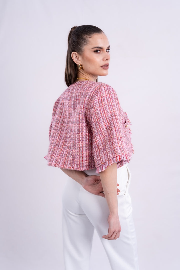 tweed jacket printed with long sleeves with two pockets