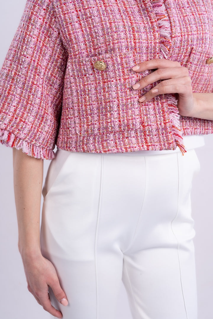 tweed jacket printed with long sleeves with two pockets