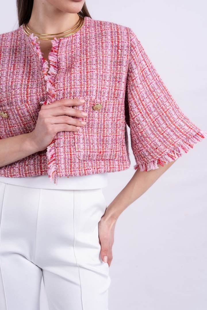 tweed jacket printed with long sleeves with two pockets