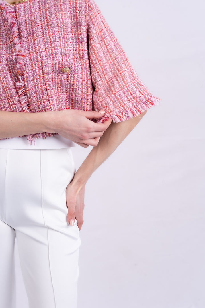 tweed jacket printed with long sleeves with two pockets