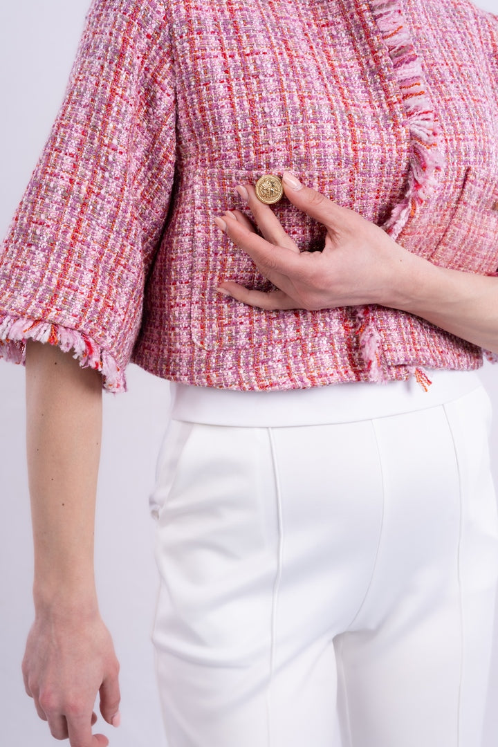 tweed jacket printed with long sleeves with two pockets