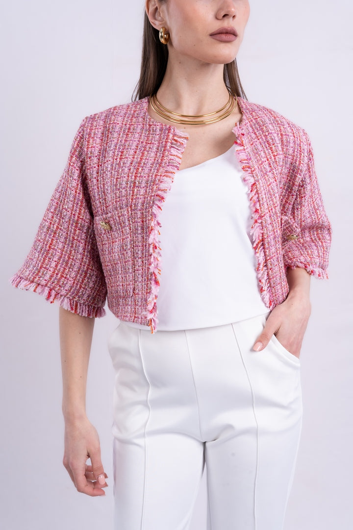 tweed jacket printed with long sleeves with two pockets