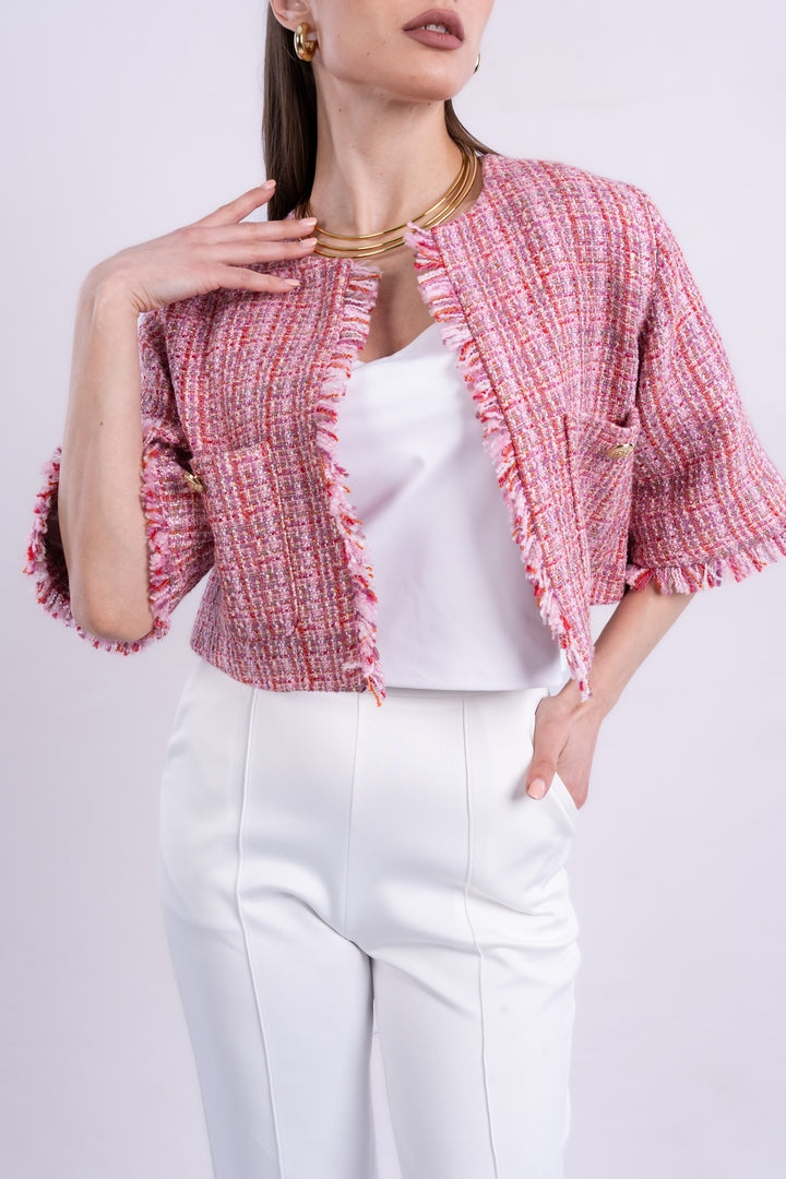 tweed jacket printed with long sleeves with two pockets