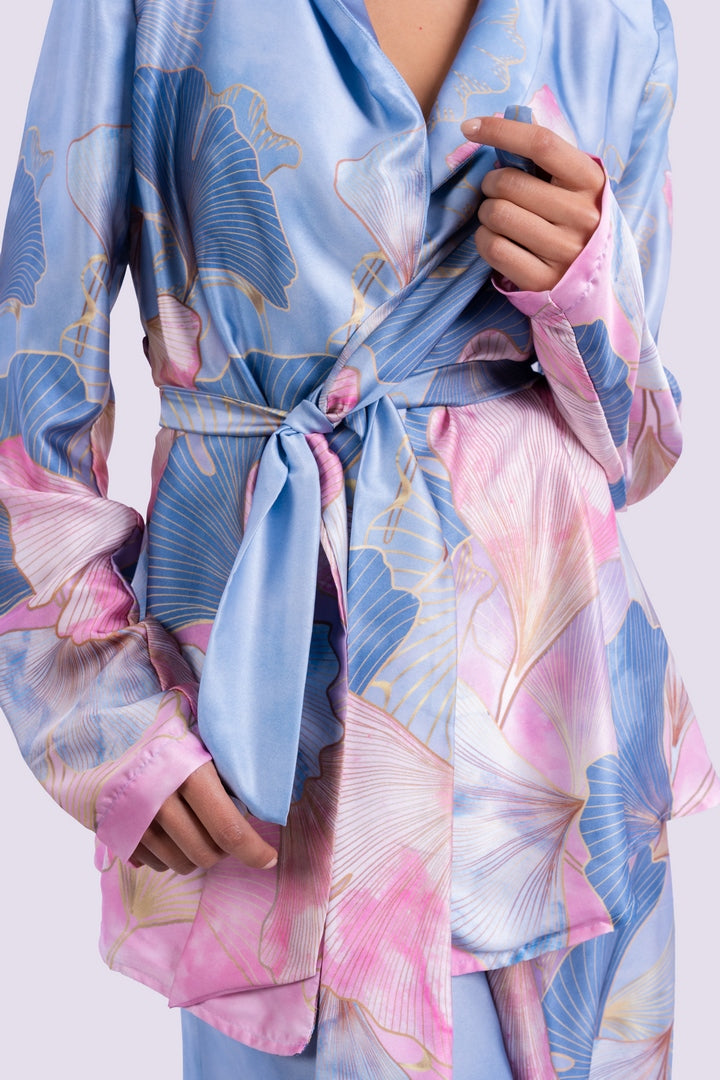 SATIN FLOWERS BLAZER WITH BELT