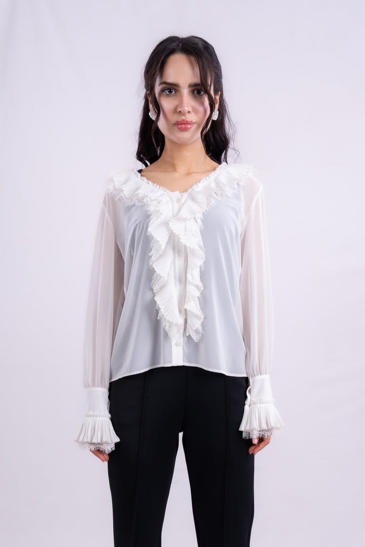 Ruffle Detail Split Neck Blouse