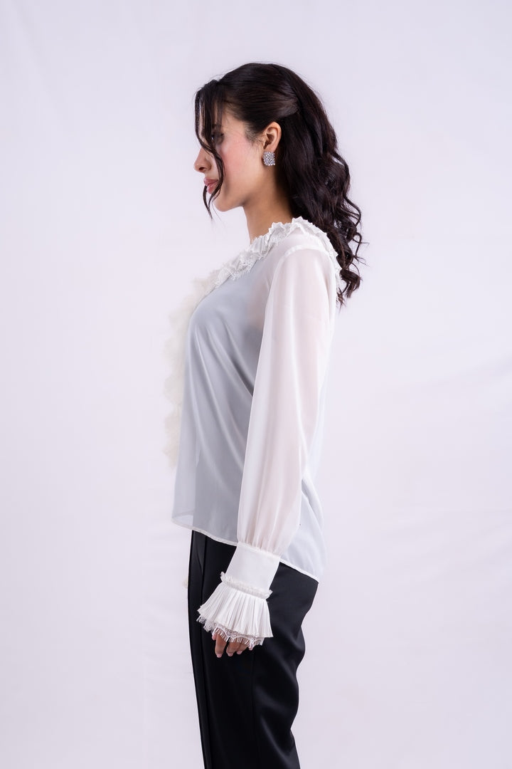 Ruffle Detail Split Neck Blouse