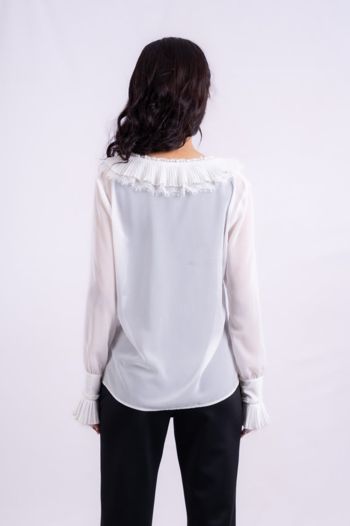 Ruffle Detail Split Neck Blouse