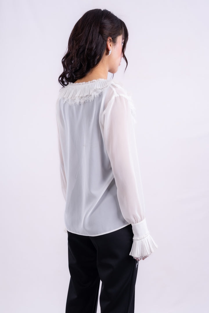 Ruffle Detail Split Neck Blouse