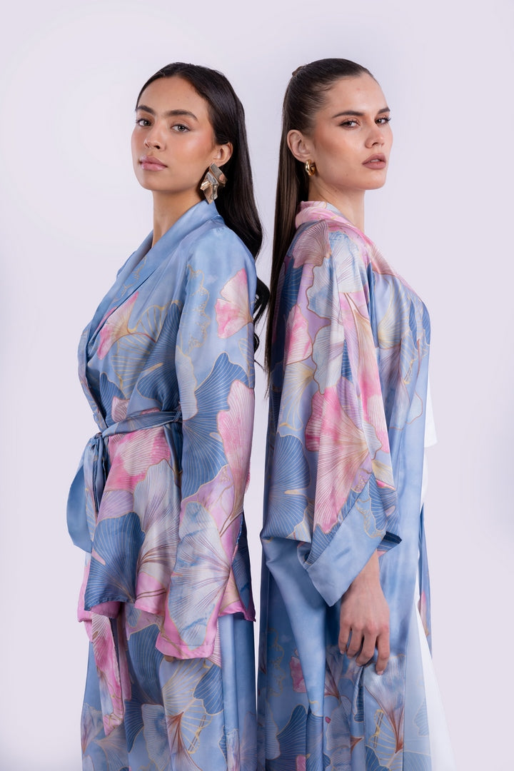 SATIN FLOWERS BLAZER WITH BELT