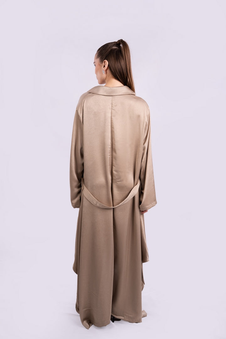 SATIN DRESS WITH WIDE SLEEVES WITH BELT