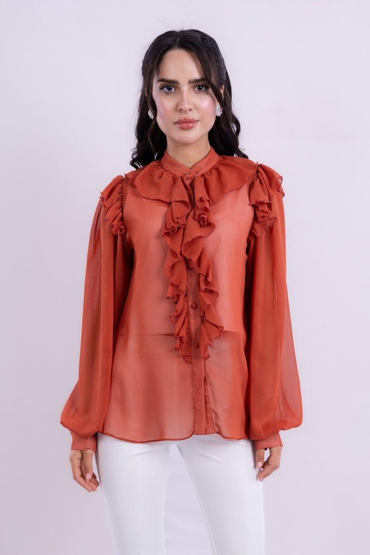 LONG SLEEVES BLOUSE WITH RUFFLED