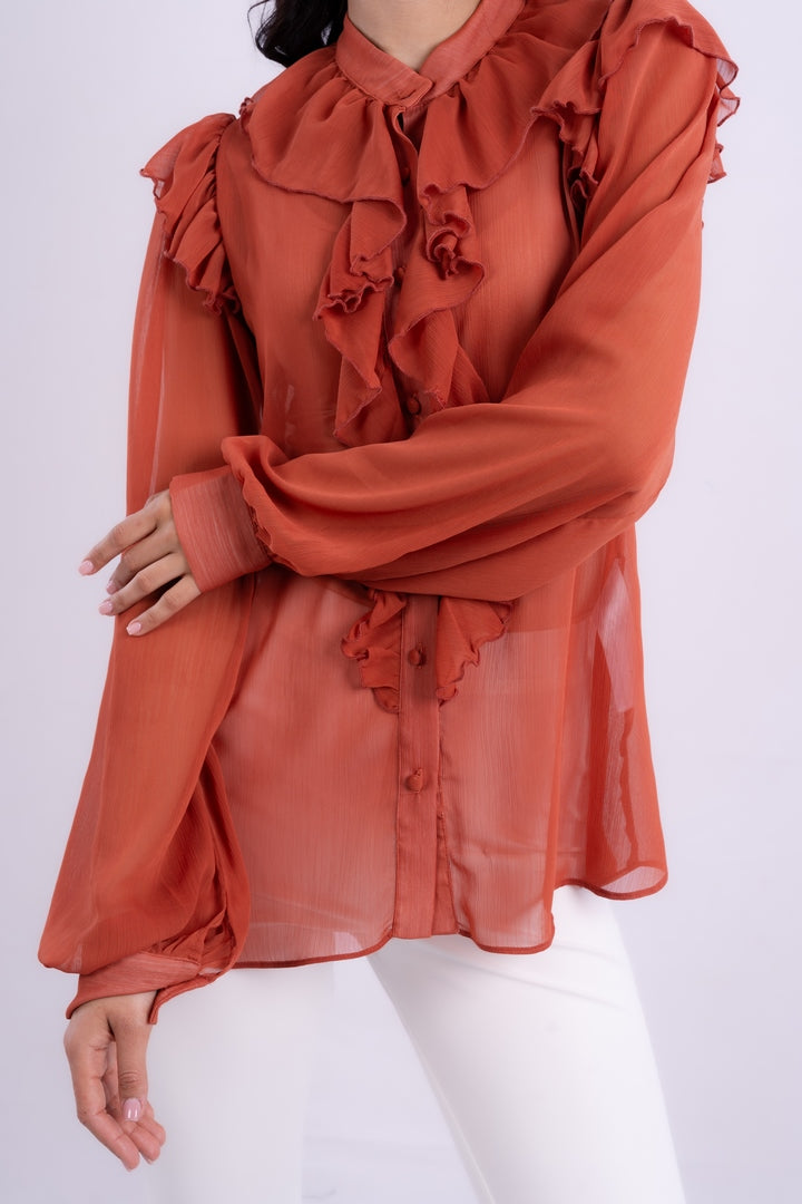LONG SLEEVES BLOUSE WITH RUFFLED
