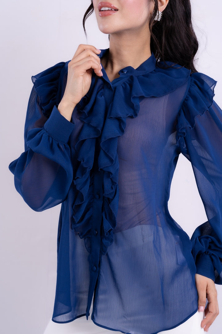 LONG SLEEVES BLOUSE WITH RUFFLED
